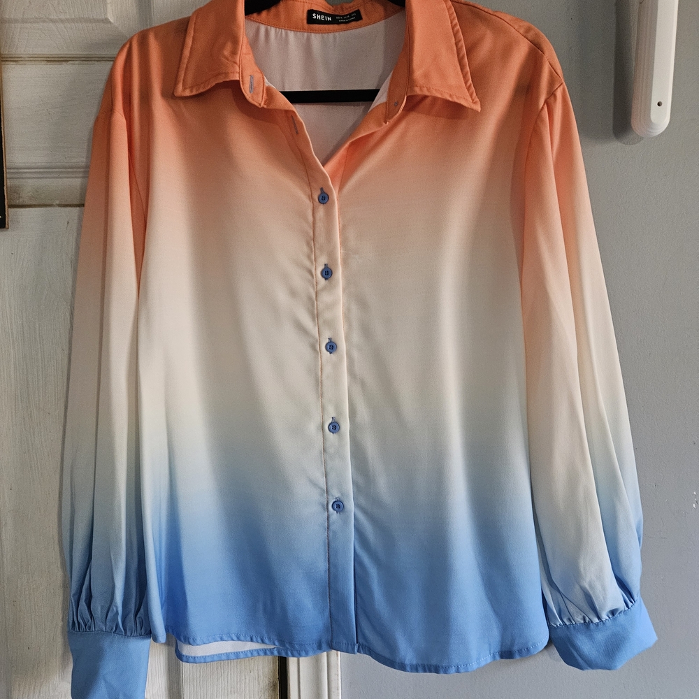 SHEIN Orange and Blue Gradient Button Down Shirt